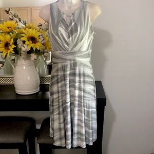 Gray and White Halter Midi Sundress for Wedding Guest